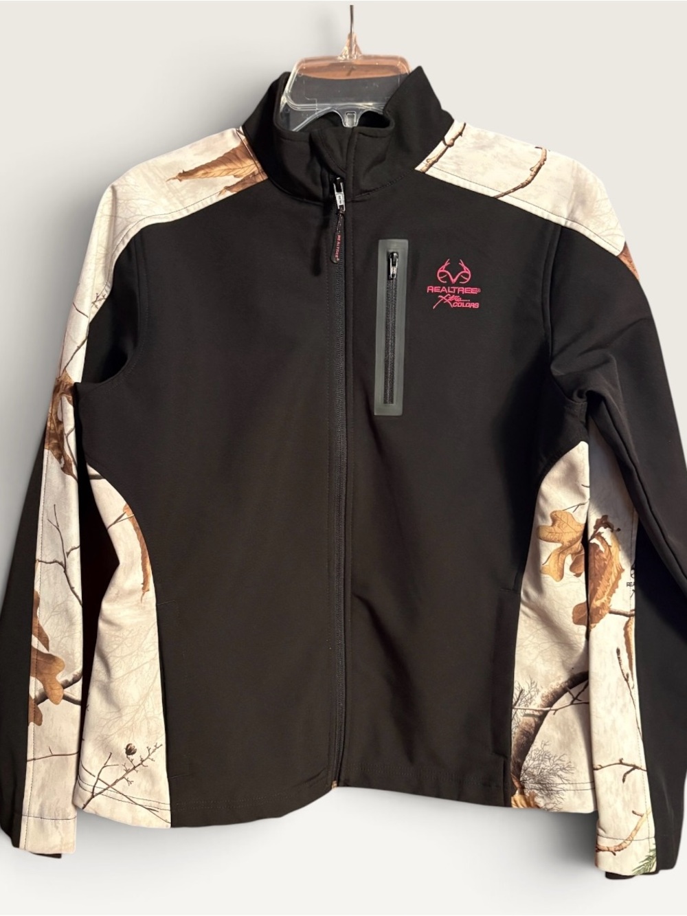Realtree Women's Black Jacket with White Camo Panels